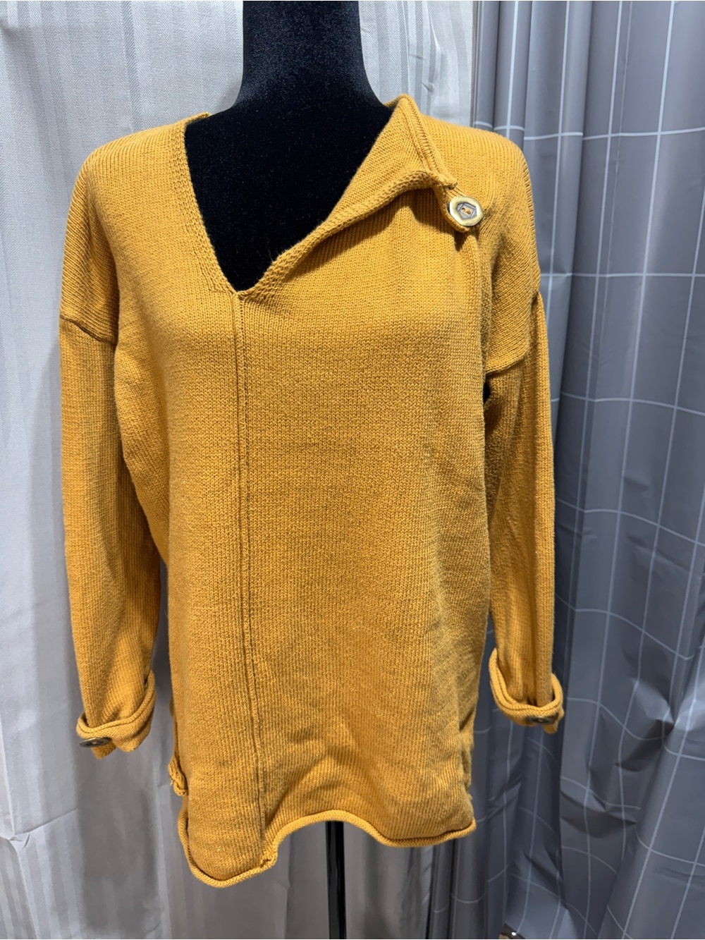 Mustard Cotton Sweater | Pure Knits by Neon Buddha | Off-Center Button M